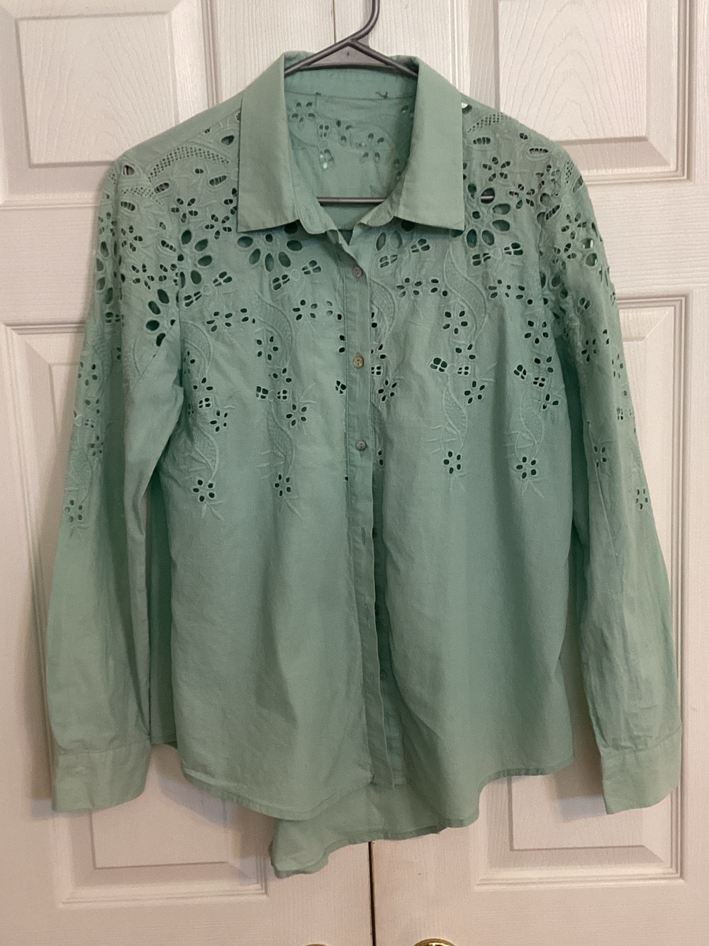 Sundance Mint Eyelet Embroidered Button-Down Shirt